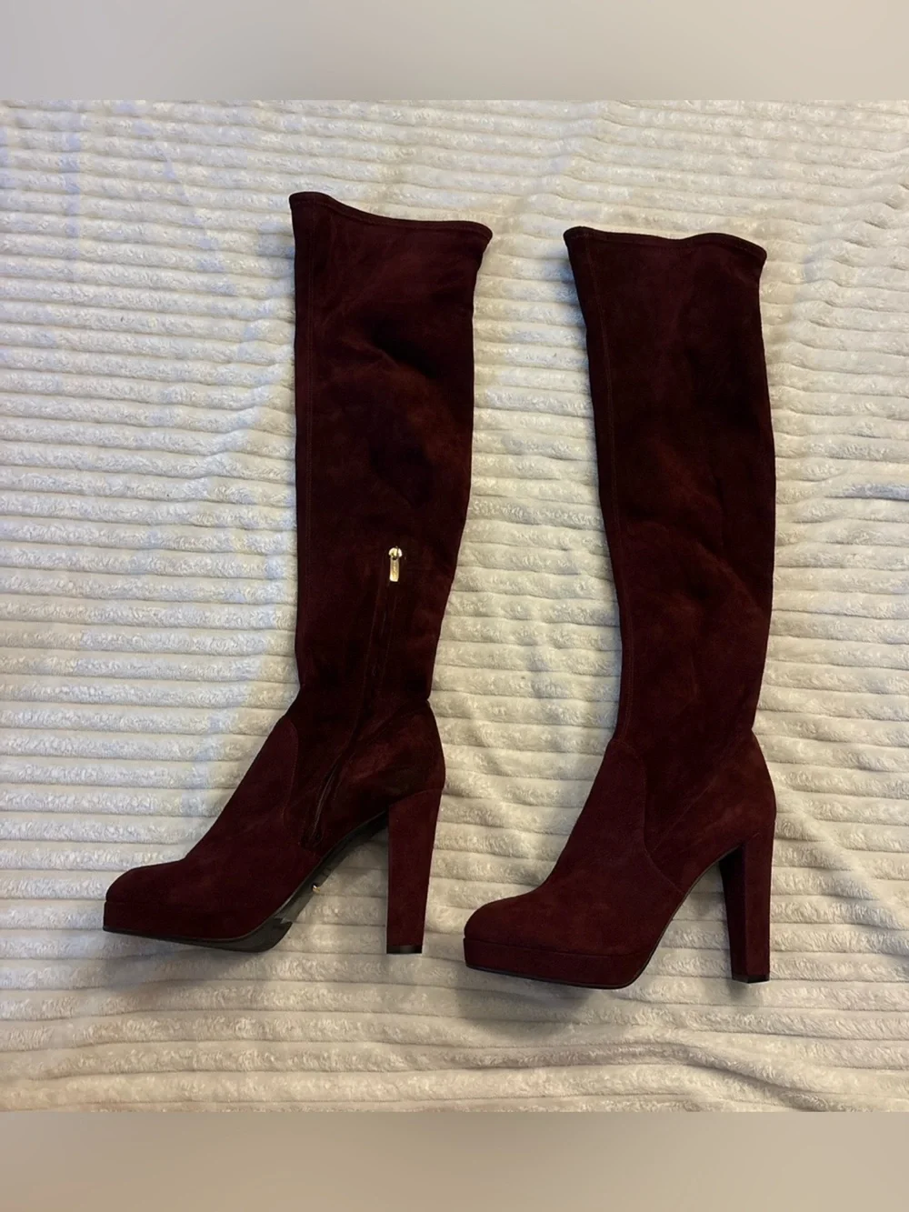 Sergio Rossi Burgundy Suede Over-the-Knee Heel Boots